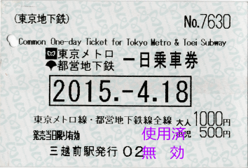 メトロ・都営一日乗車券。さすがに元を取るには時間が足りなさすぎました