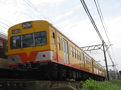 すごいセンスの塗装になってしまった西武電車