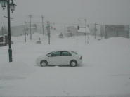 写真では分かりづらいけど、地吹雪吹き荒れてます・・・(^^;