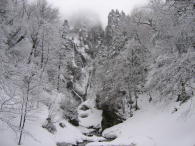 羽衣の滝に到着。雪景色の滝はキレイです。