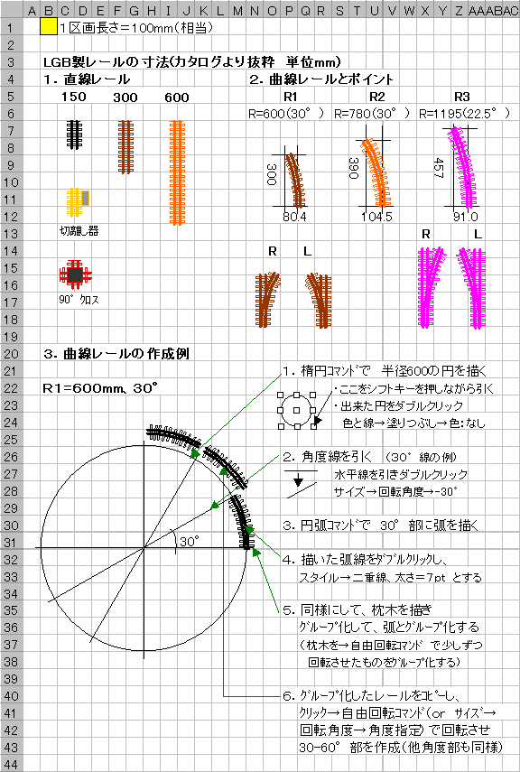 Exceによるレール図描画で鉄道模型レイアウトのシミュレーターとして活用