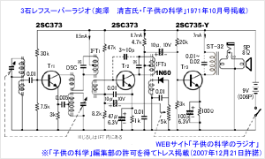 3石レフ・スーパーラジオ回路図(子供の科学1971年10月号より許可を得て掲載)