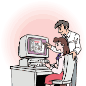 
�����ɂ͐�y�ɃR���s���[�^�[�������Ă�����Ă��鏗���̃C���X�g������܂��B