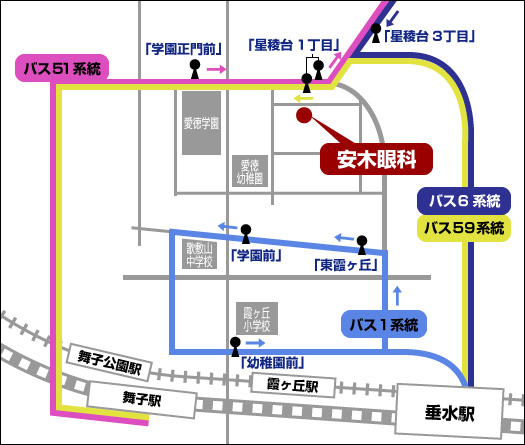 「垂水駅」「舞子駅」から安木眼科までの神戸市営バス・山陽バス経路図